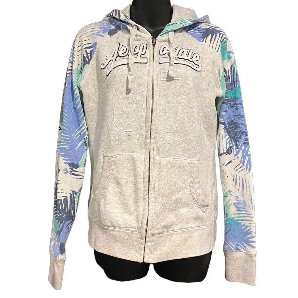 Aéropostale Tropical Print Zip-Up Hoodie Sweatshirt Junior’s Medium